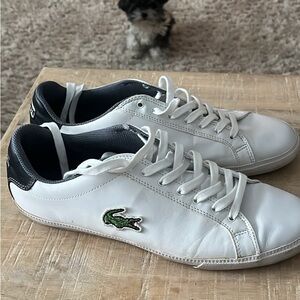 Lacoste White Leather Sneakers with Green Croc and Black Accents